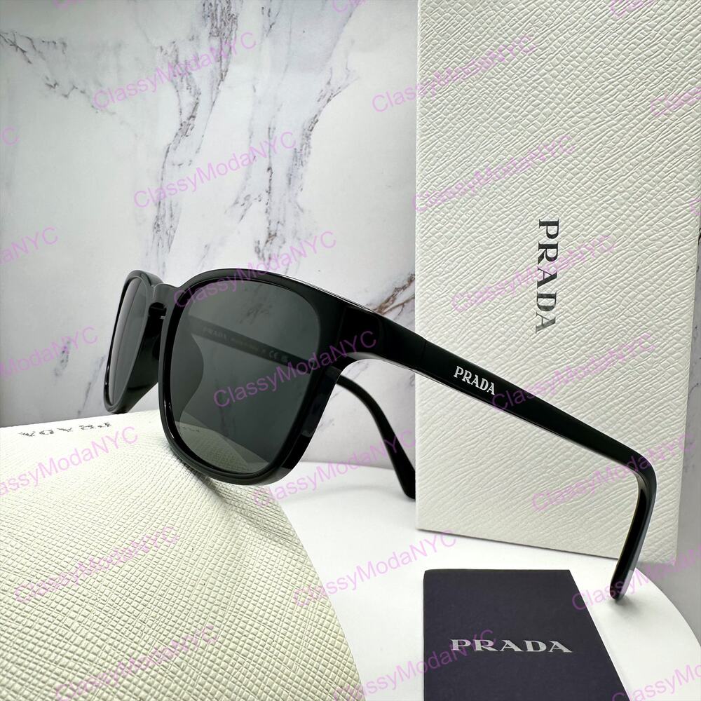 New PRADA Sunglasses Black Aviator Square Mens Letter Logo Grey Lens 52-18-140mm